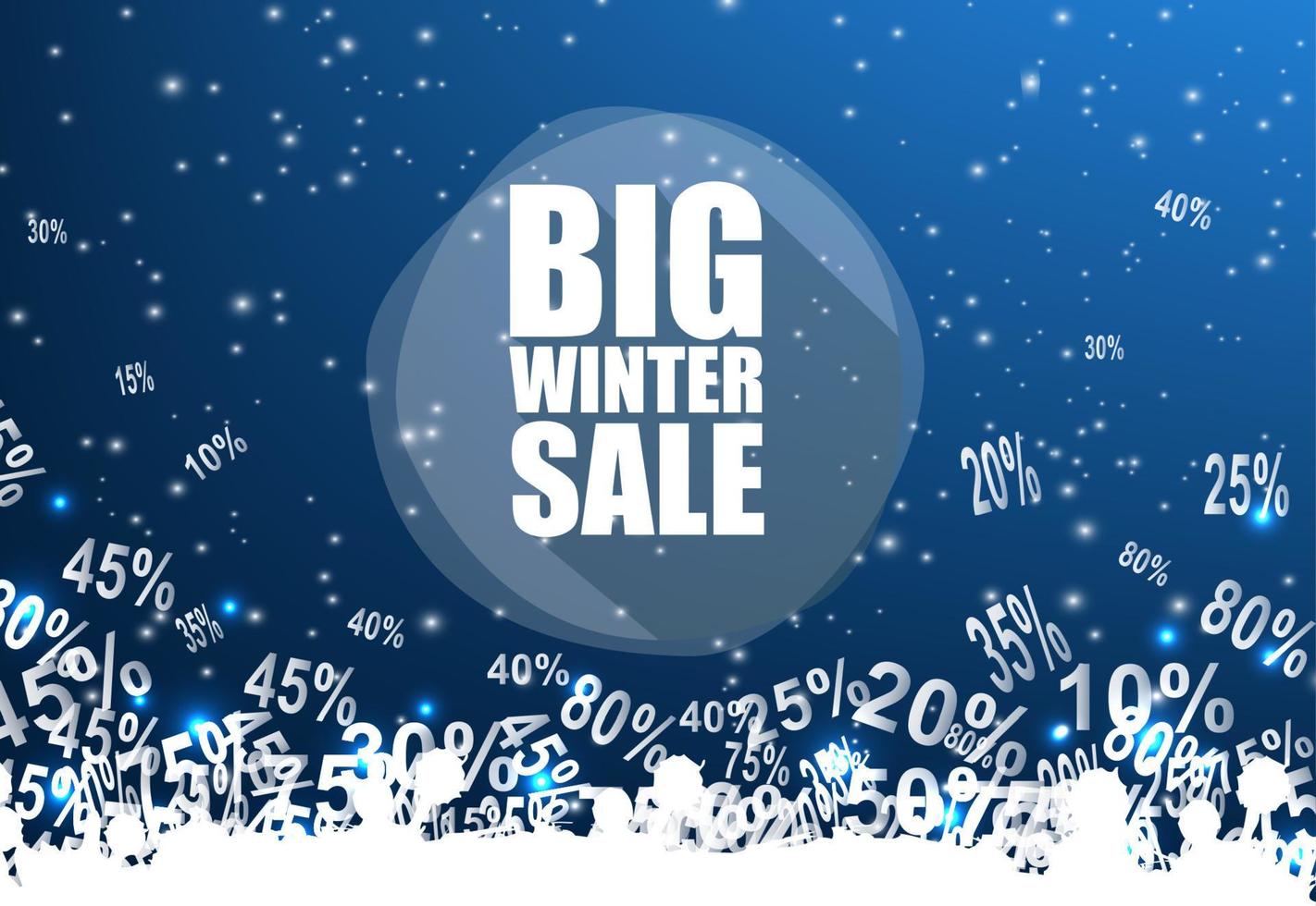Big winter sale banner over blue background with discount.vector vector