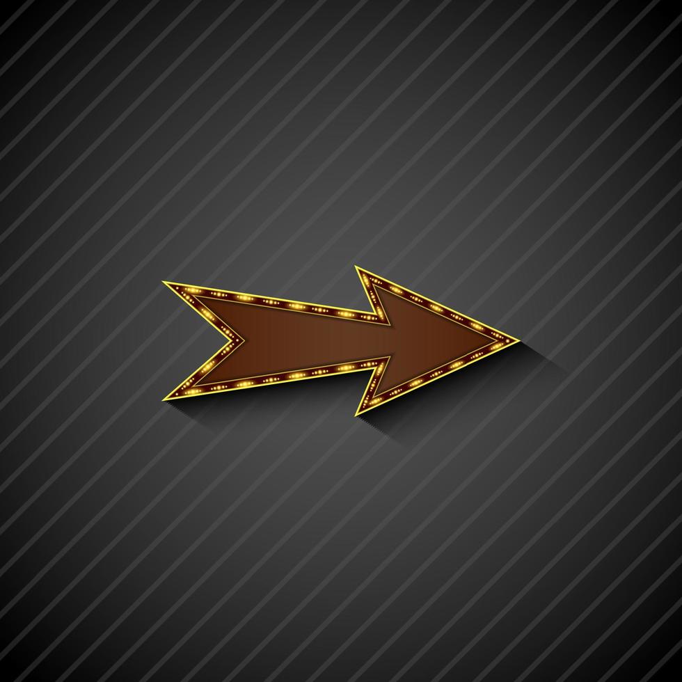 An arrow sign with light bulbs on black background vector