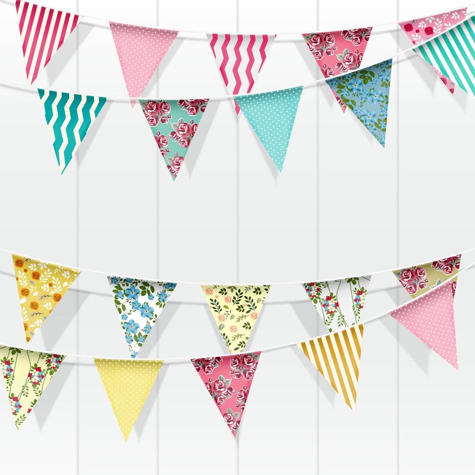 Bunting banderas decoración sobre fondo aislado vector