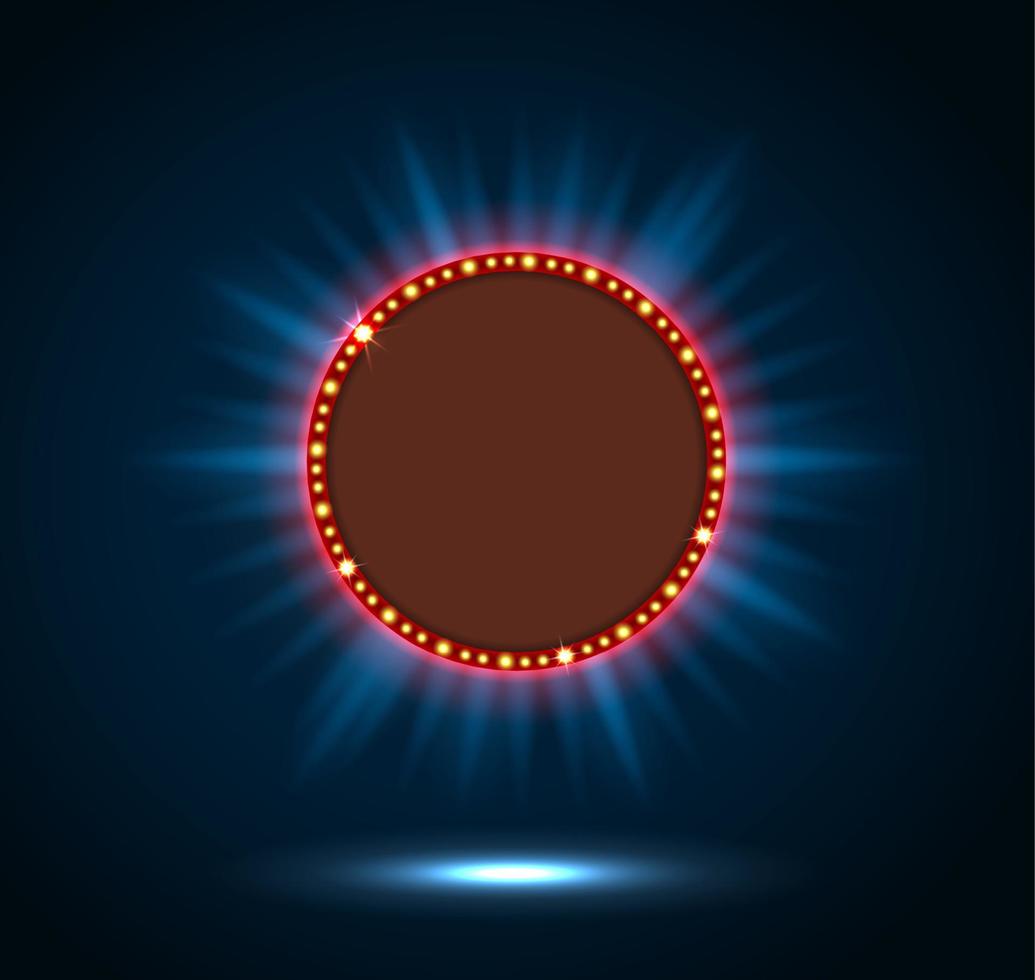Shining blue retro billboard a round with light banner on blue background vector