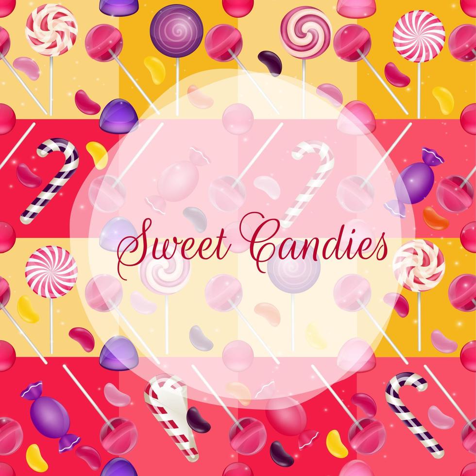 Sweets background with lollipop and jelly beans.Vector vector