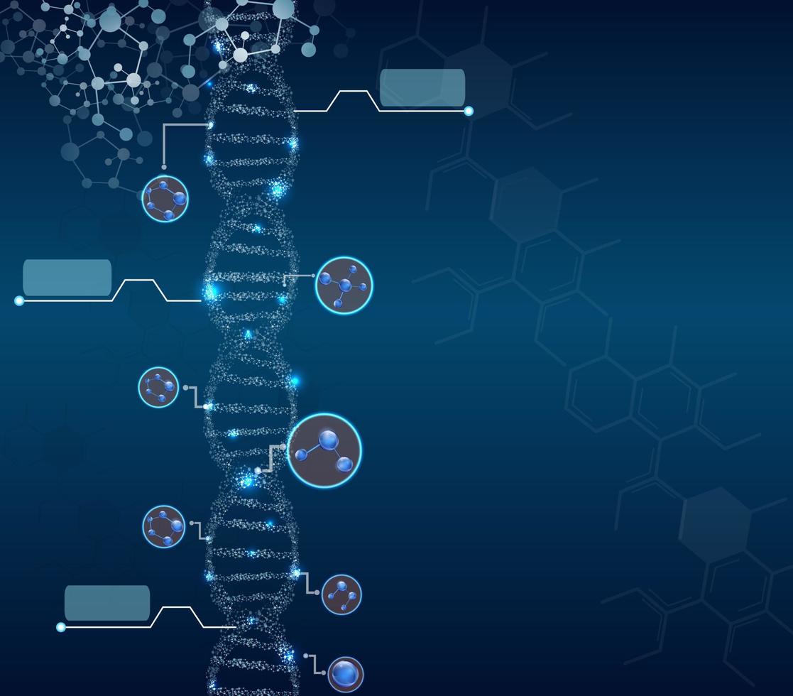 Abstract Concept of biochemistry with dna molecule on blue background.Vector vector