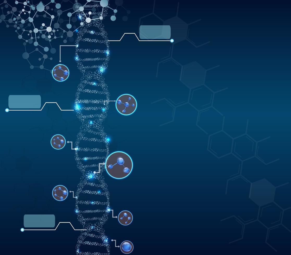 concepto abstracto de bioquímica con molécula de adn sobre fondo azul.vector vector