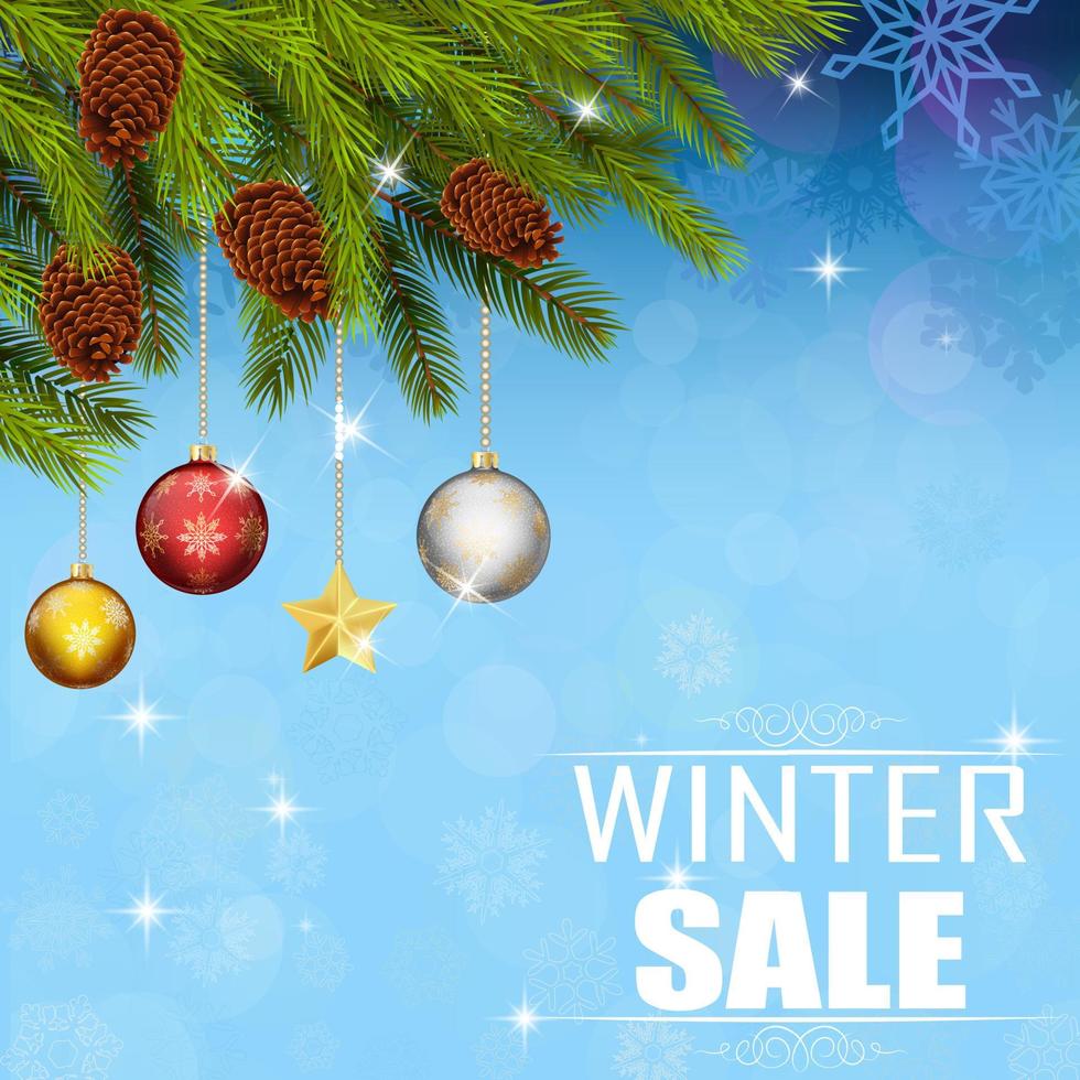 Christmas sale balls and tree background. vector