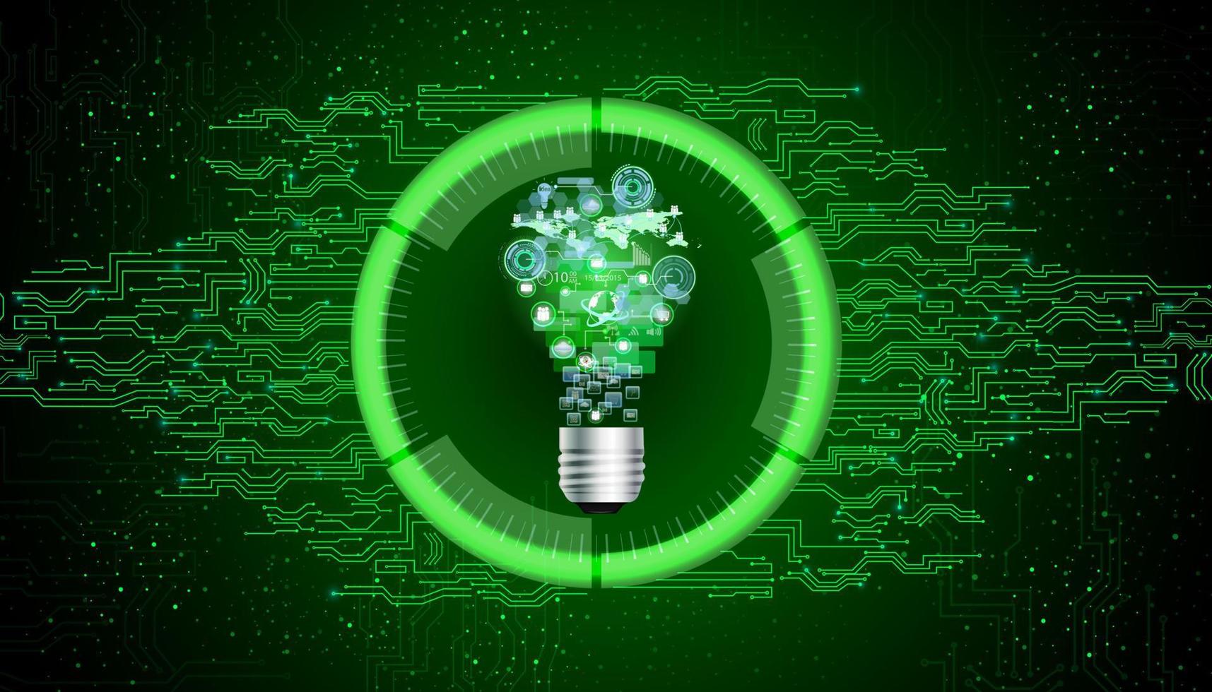 Light bulb on green abstract technology background.vector vector