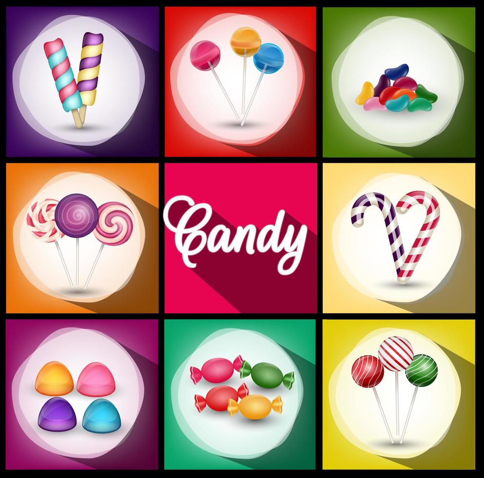 Set of sweets candies backgrounds. Vector