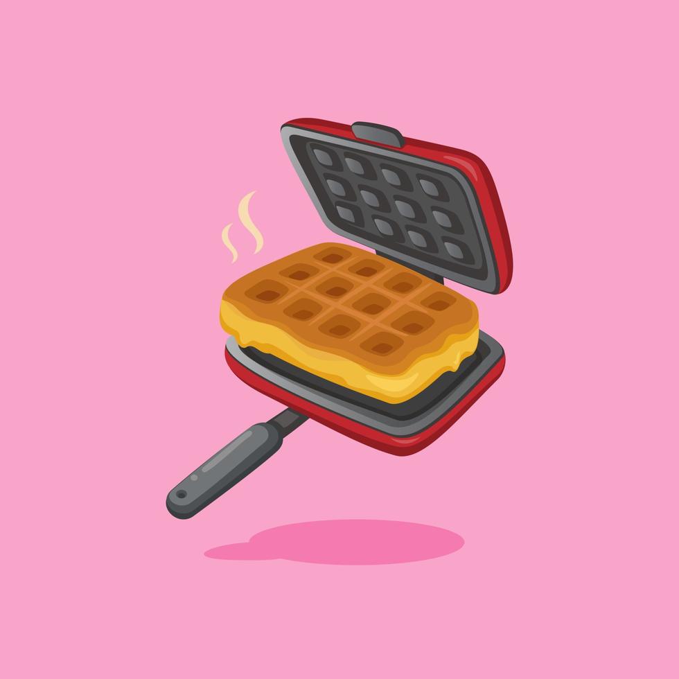 waffle on pan breakfast menu cuisine symbol cartoon illustration vector