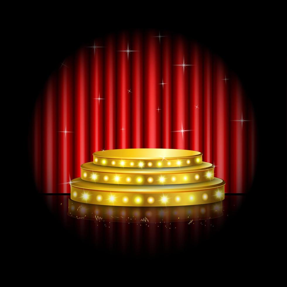 Spotlight golden of empty stage with red curtain background .vector vector