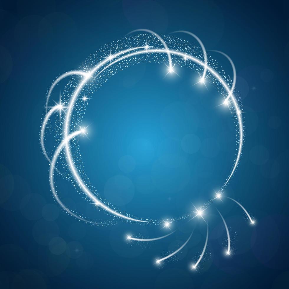 Sparkles blue background with stars round frame vector