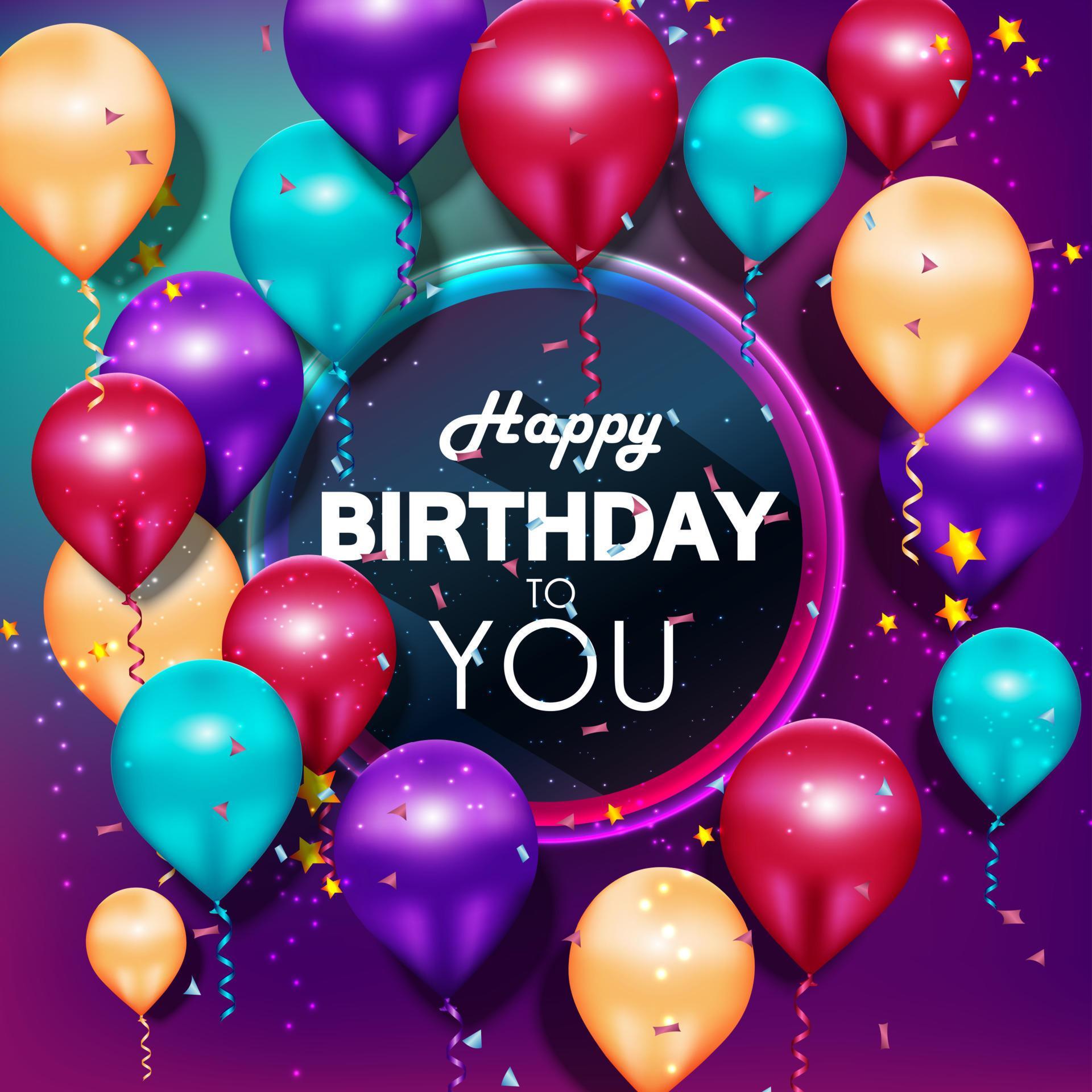 Colorful balloons Happy Birthday on purple background.vector 6060702 ...