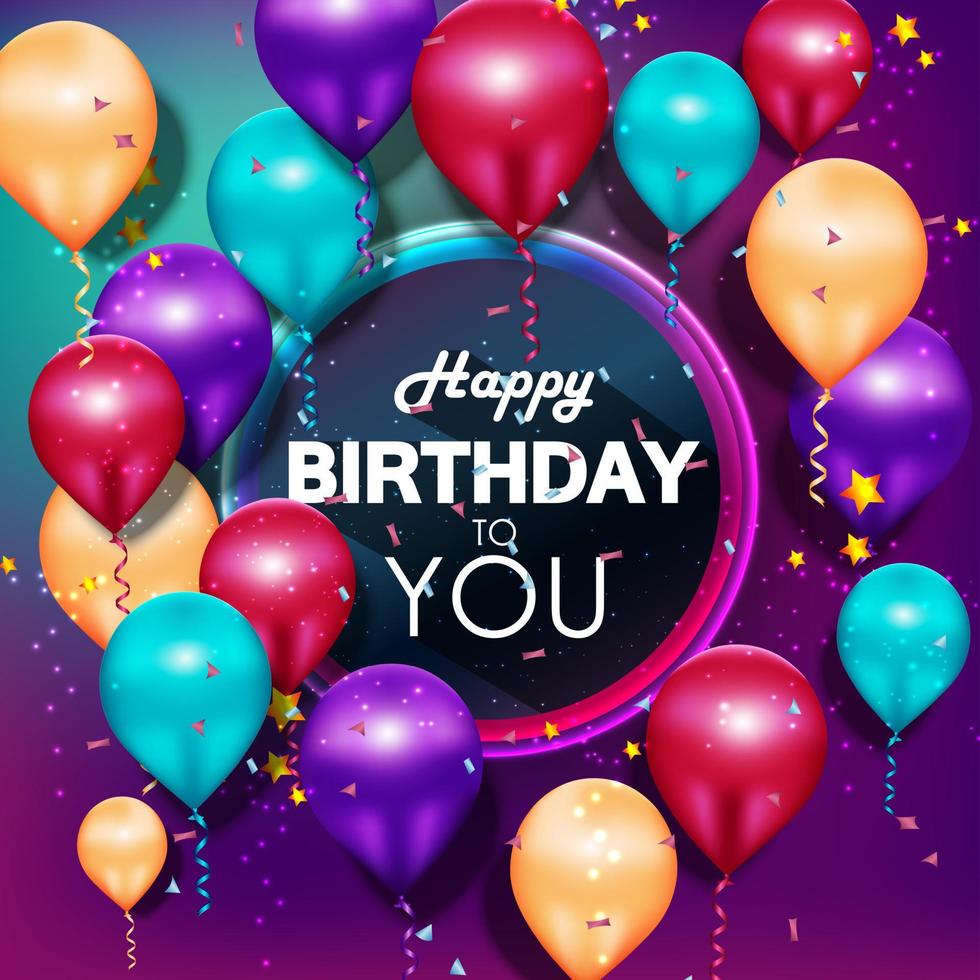 Colorful balloons Happy Birthday on purple background.vector vector