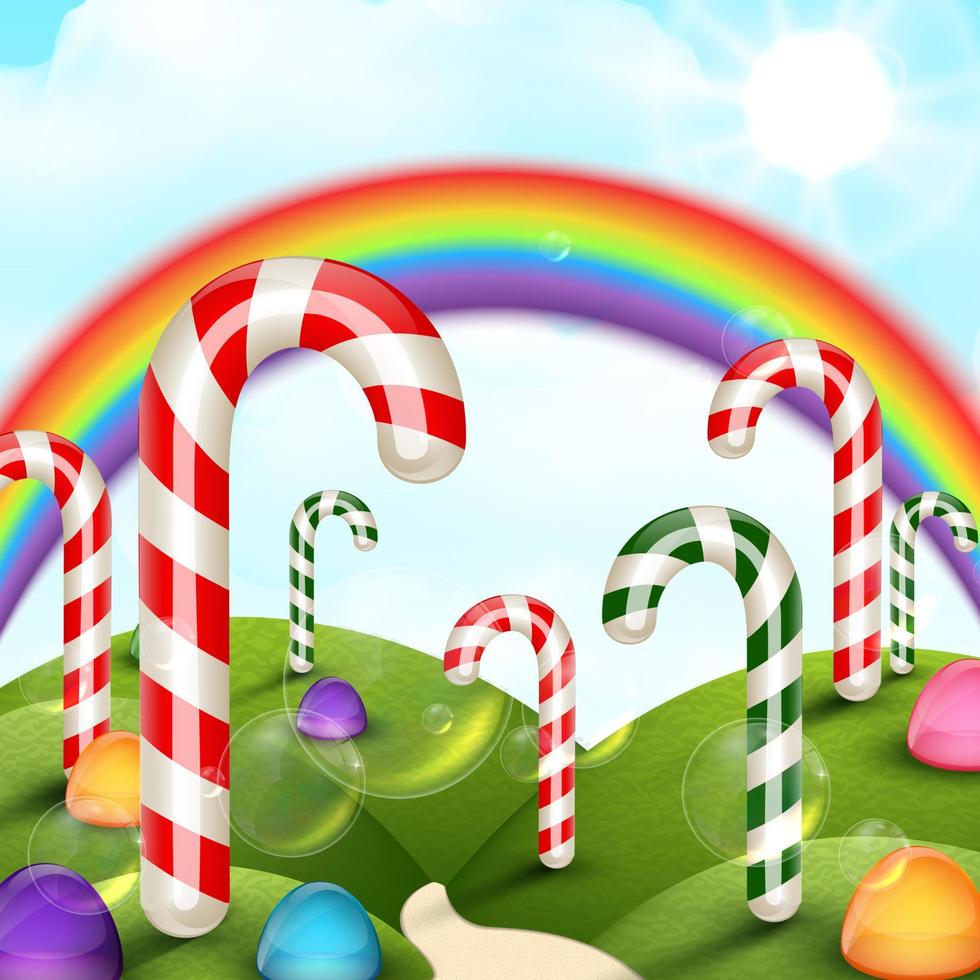 Candy garden background with rainbow vector