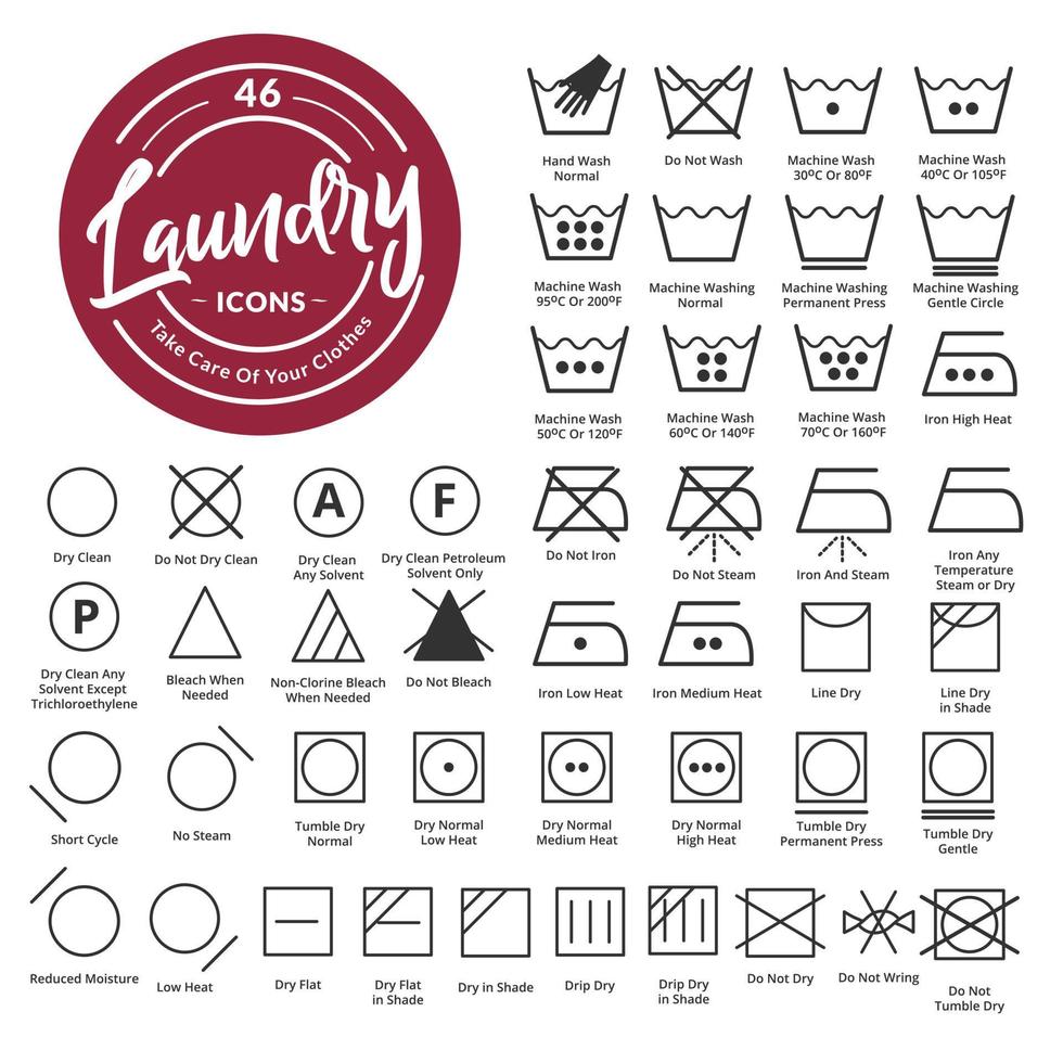 46 Laundry, fabric care icon and symbol set vector