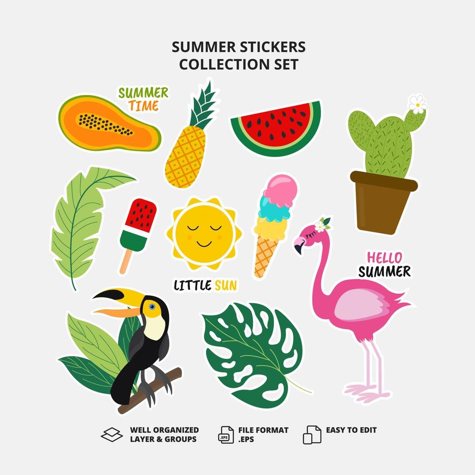 Summer stickers collection set vector