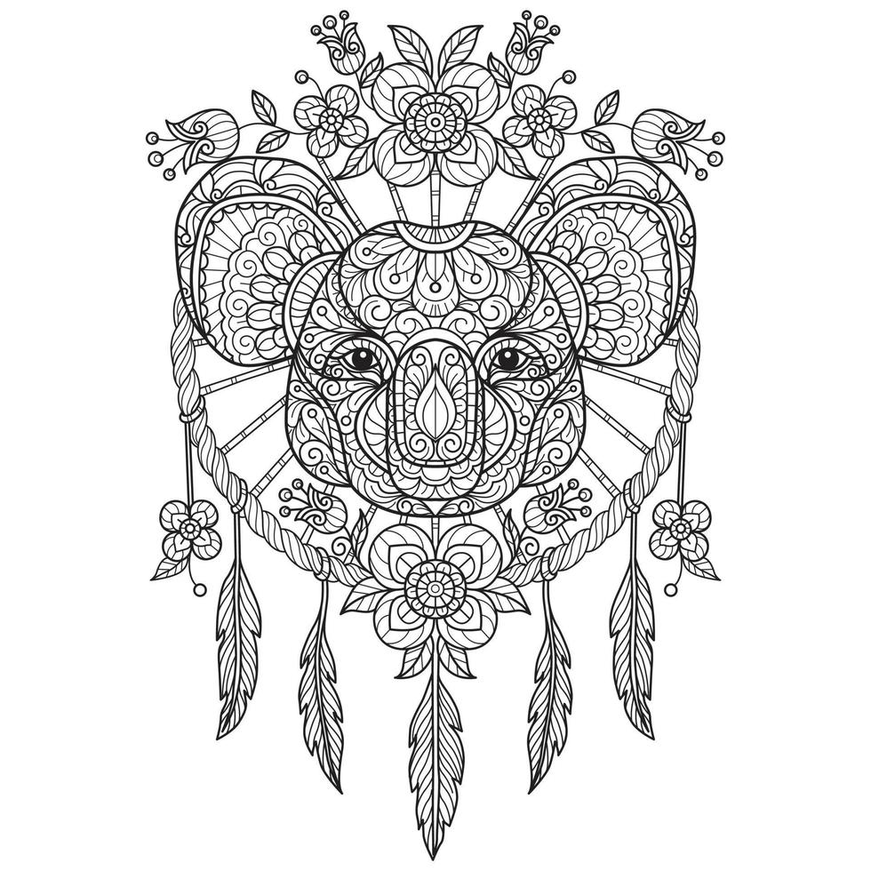 Koala and dream catcher hand drawn for adult coloring book vector