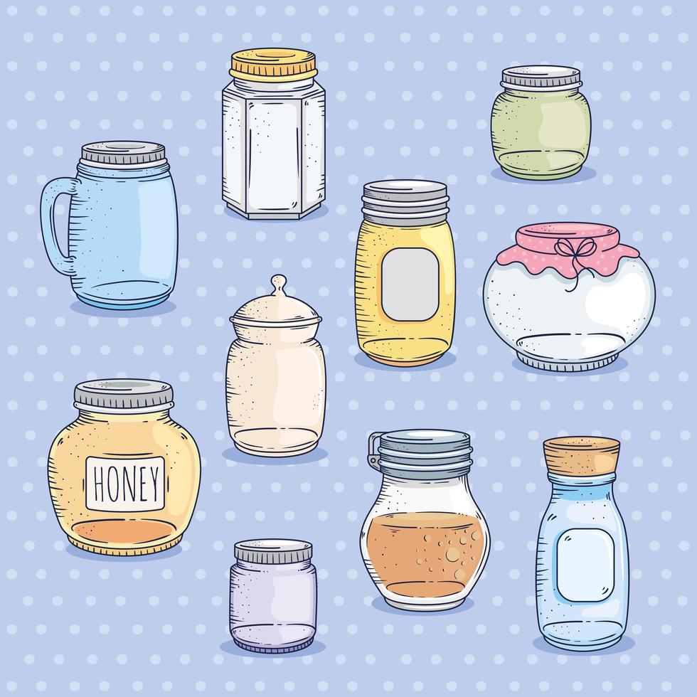 collection of jars glass vector