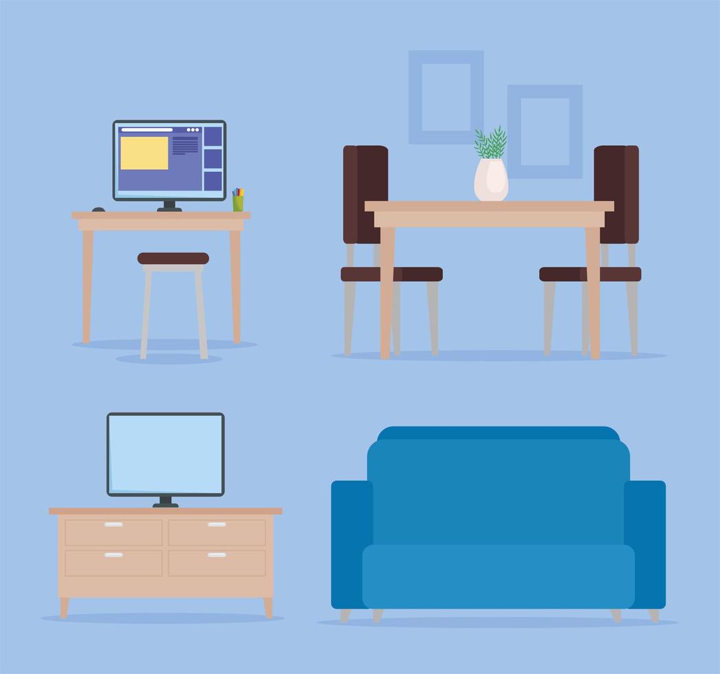 couch and wooden furniture vector