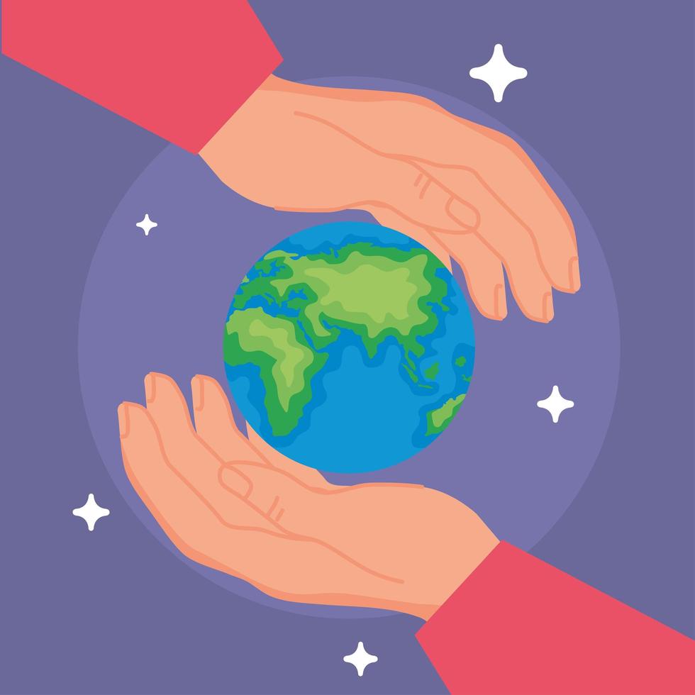 hands protecting earth planet vector