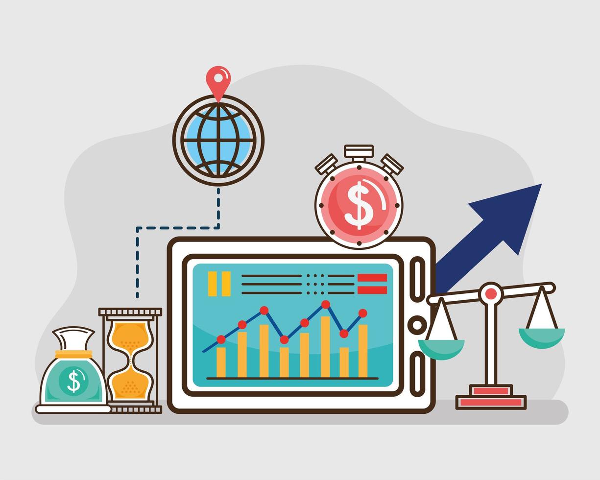 tableta e iconos financieros vector