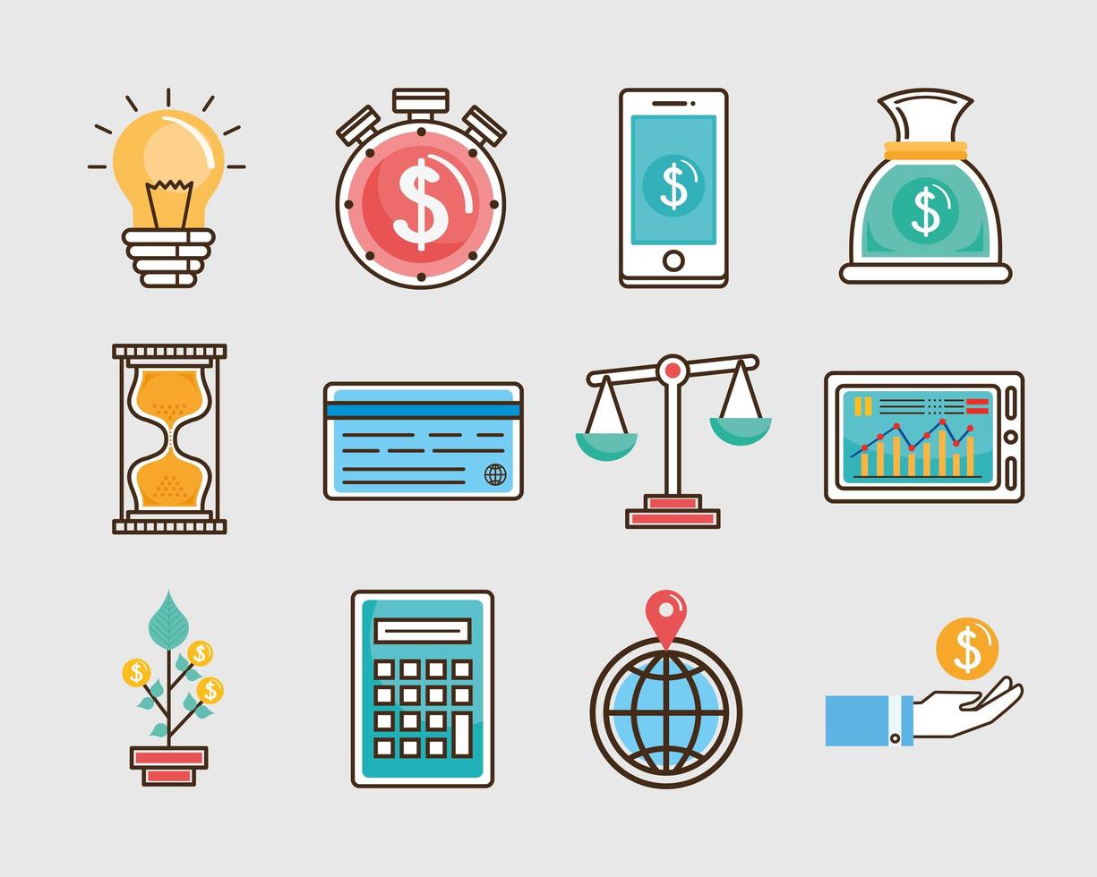 twelve financial business icons vector