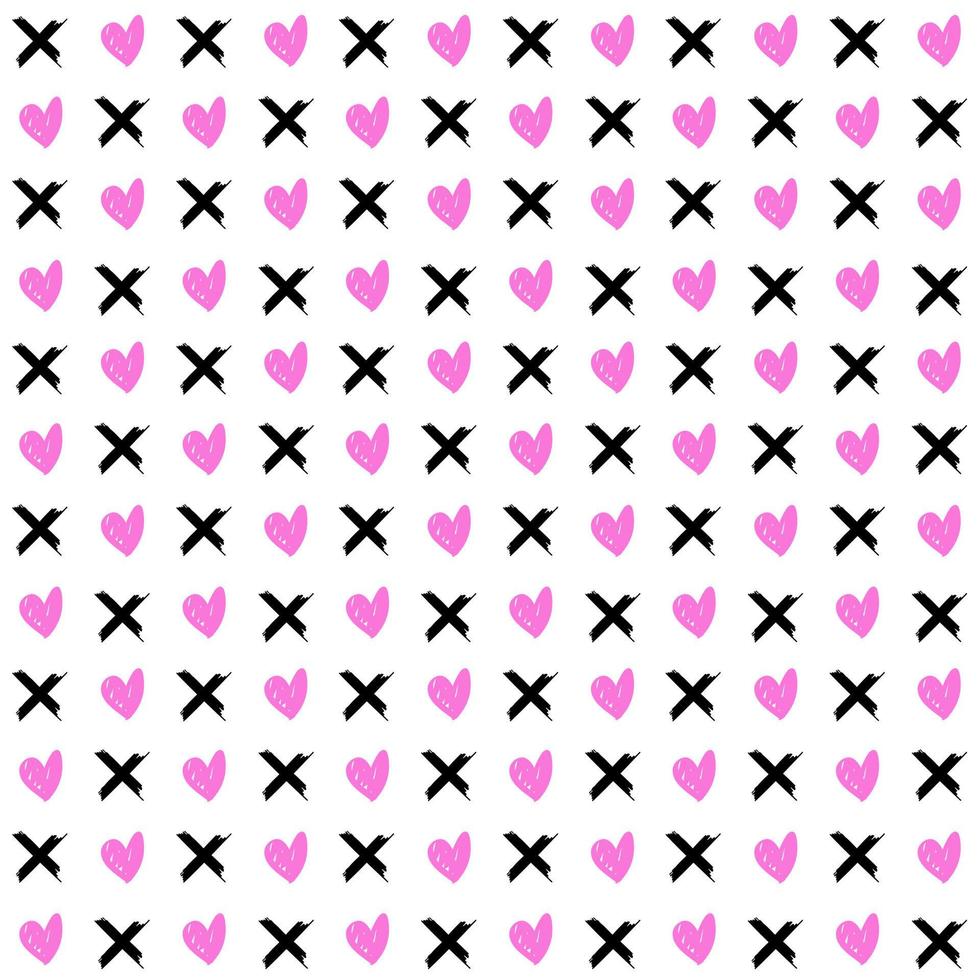 memphis style simple vector xo pattern, grunge texture with symbols of zero and cross.