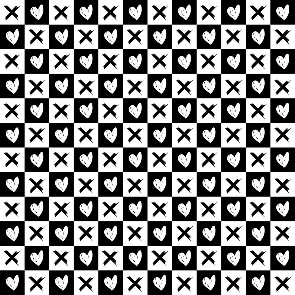 memphis style simple vector xo pattern, grunge texture with symbols of zero and cross.