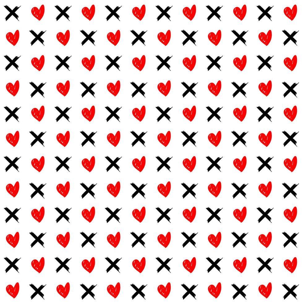 memphis style simple vector xo pattern, grunge texture with symbols of zero and cross.
