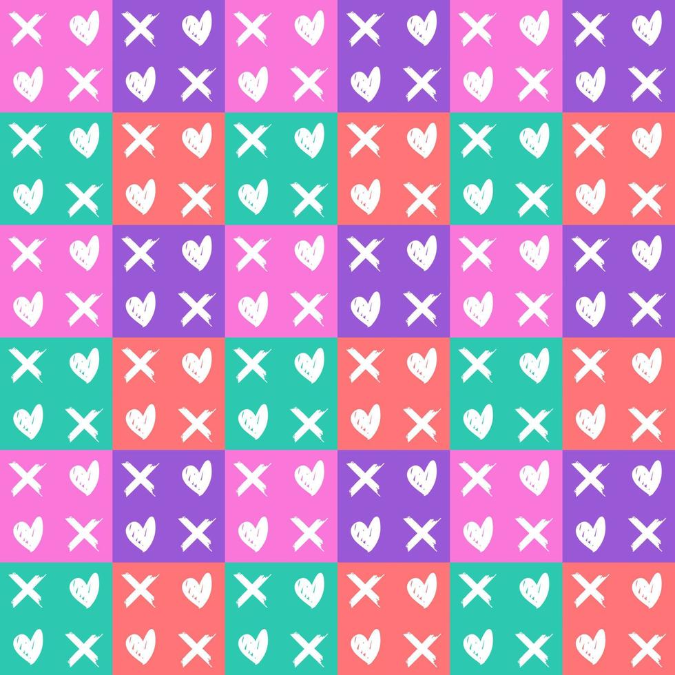 memphis style simple vector xo pattern, grunge texture with symbols of zero and cross.
