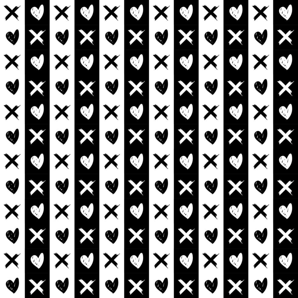 memphis style simple vector xo pattern, grunge texture with symbols of zero and cross.