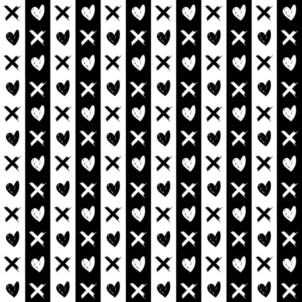 memphis style simple vector xo pattern, grunge texture with symbols of zero and cross.