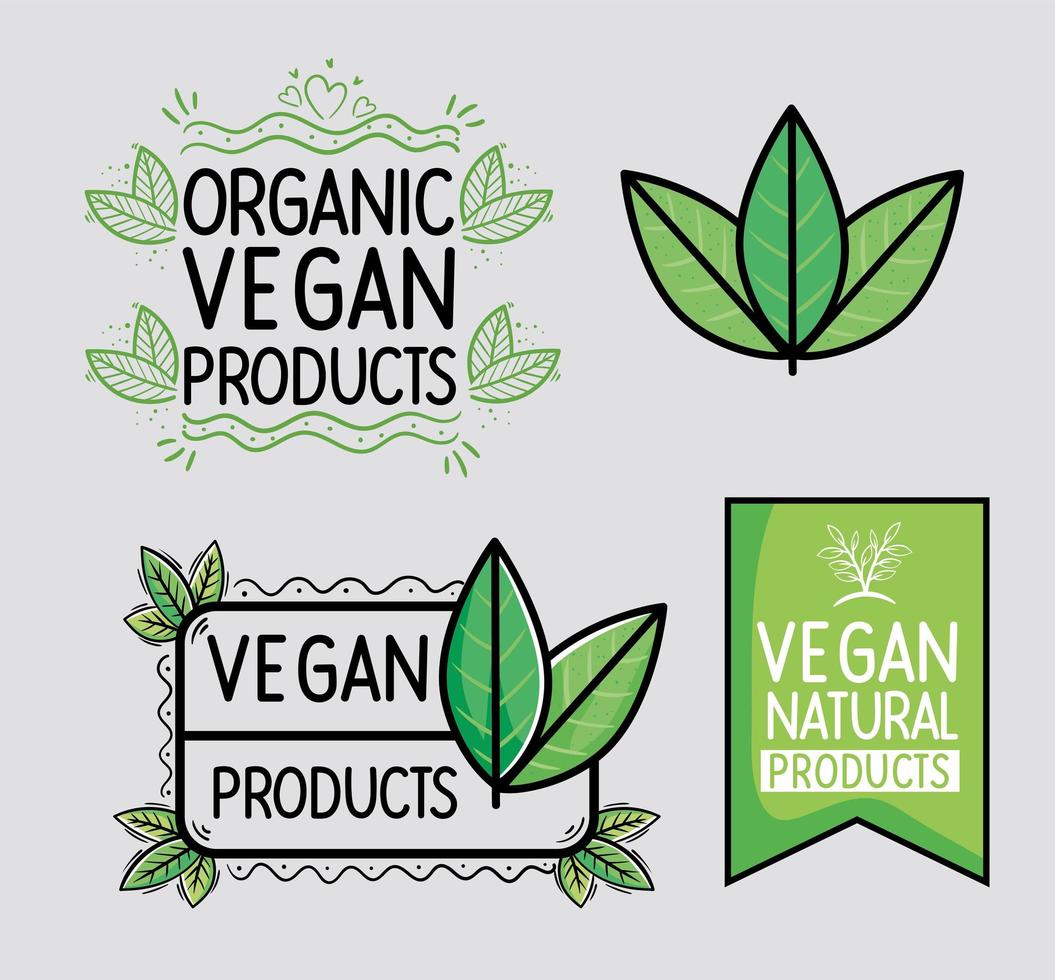 badges of organic and vegan products vector