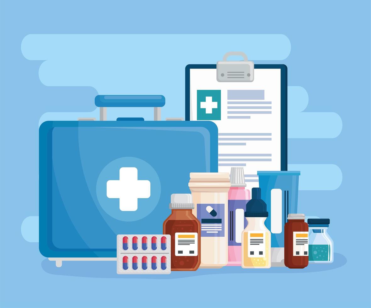 medical kit and medicine icons vector