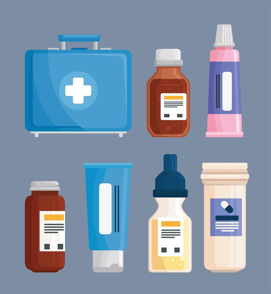 first aid kit and medical icons vector