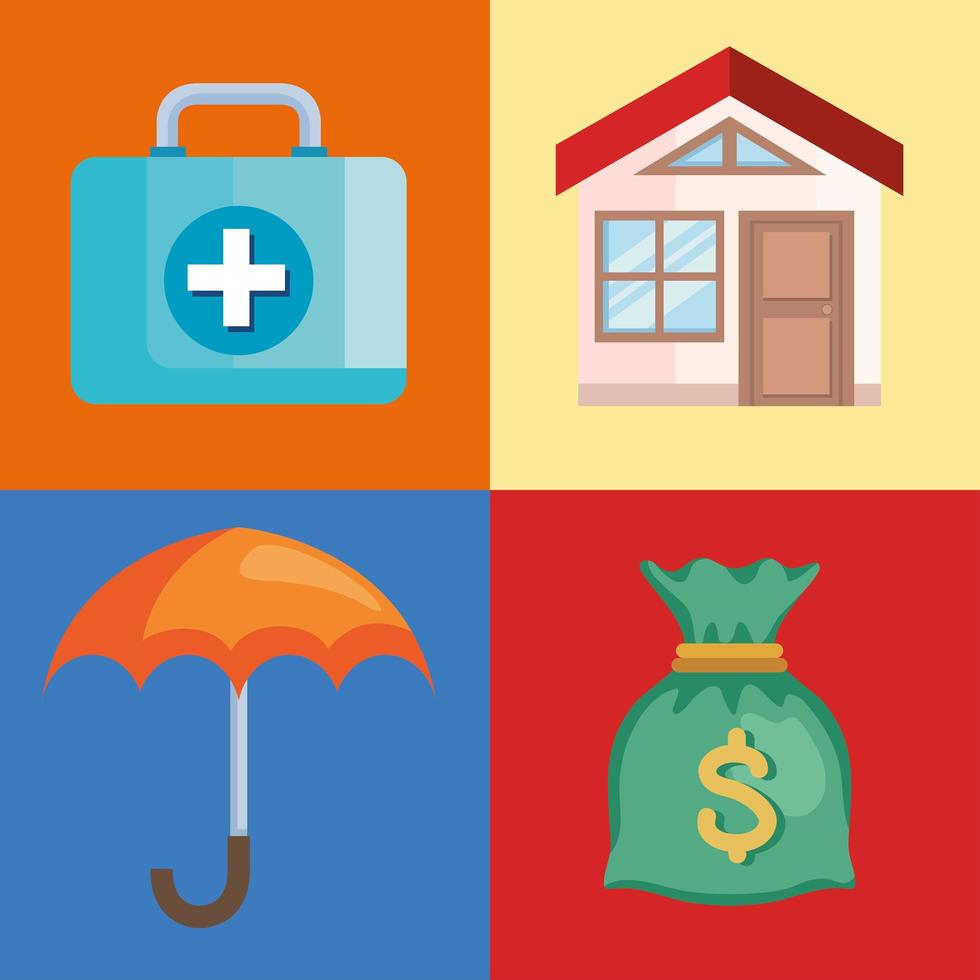 four insurance service icons vector
