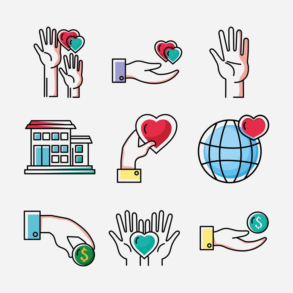 nine volunteering concept icons vector