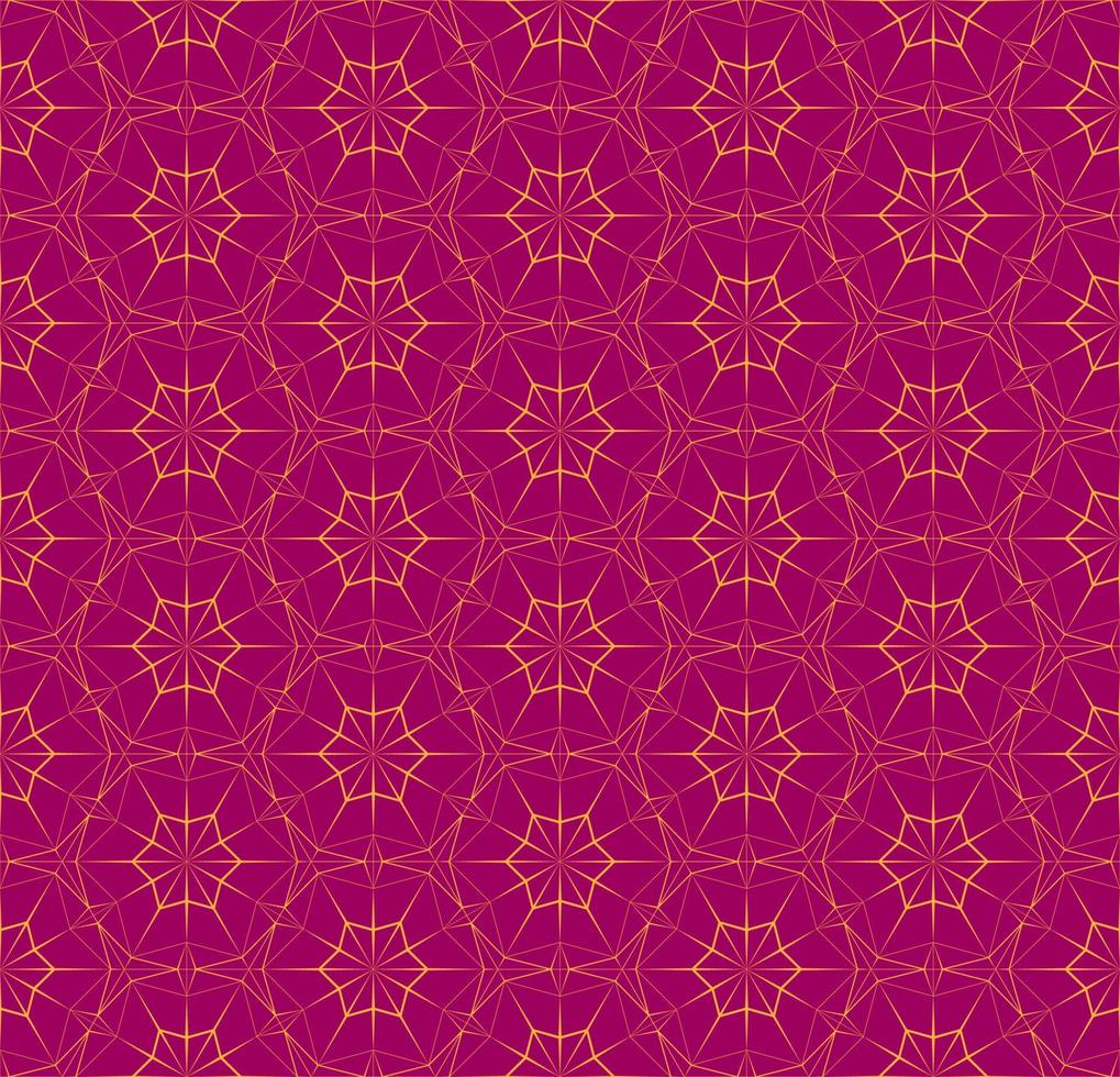 Bright seamless polygonal pattern with triangles. Fuchsia color texture with orange thin lines. Vector geometric illustration for background, wallpaper, interior, textile, wrapping paper print design.