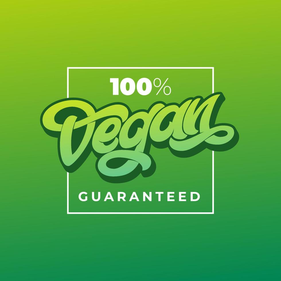 100 VEGAN GUARANTEED typography with square frame. Handwritten lettering for restaurant, cafe menu. Vector elements for labels, logos, badges, stickers or icons. Vector illustration.