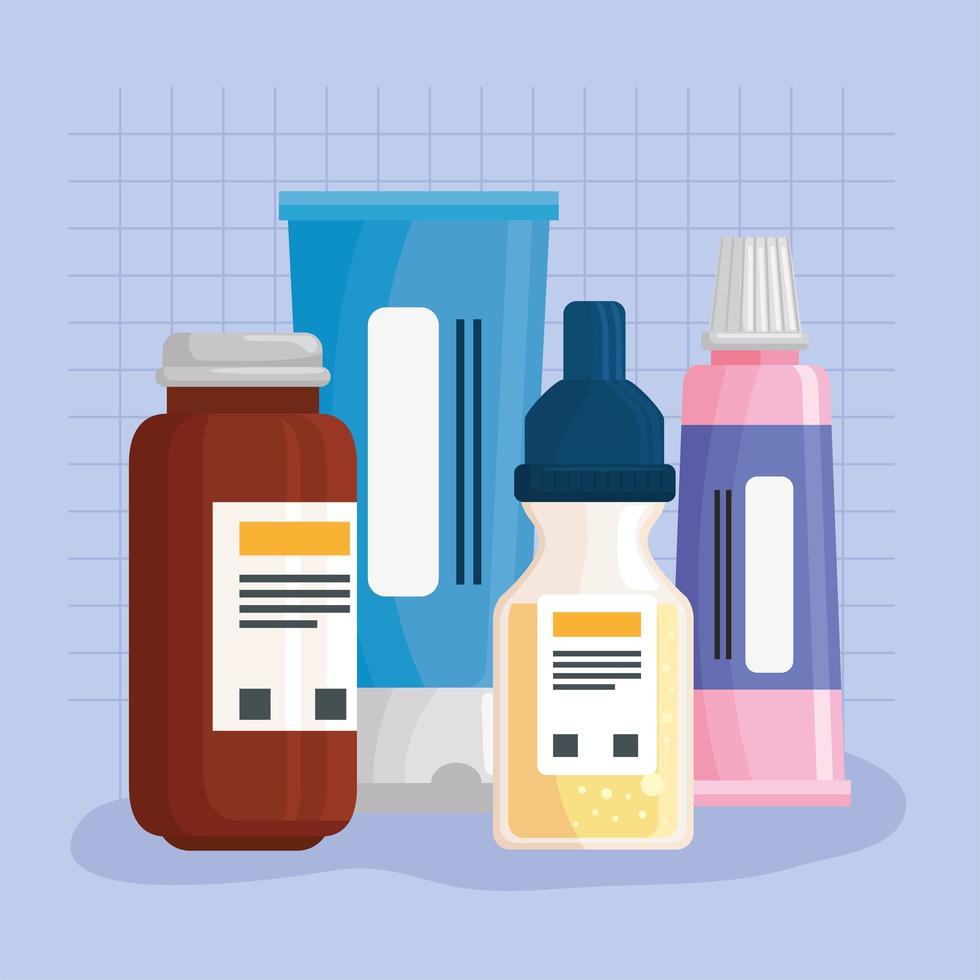 bottles and tubes of medicine vector