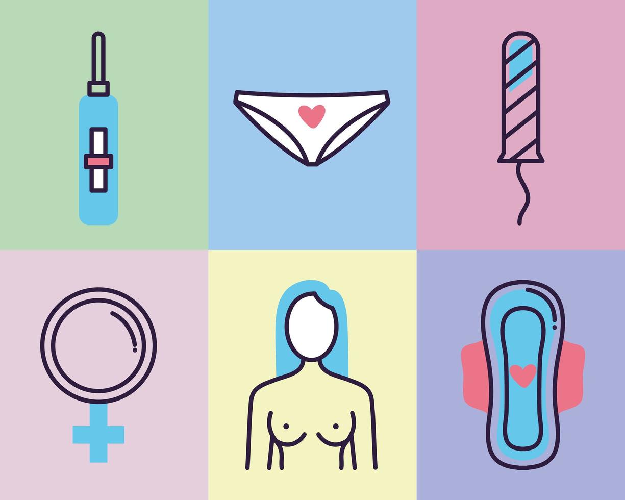 six women health icons vector