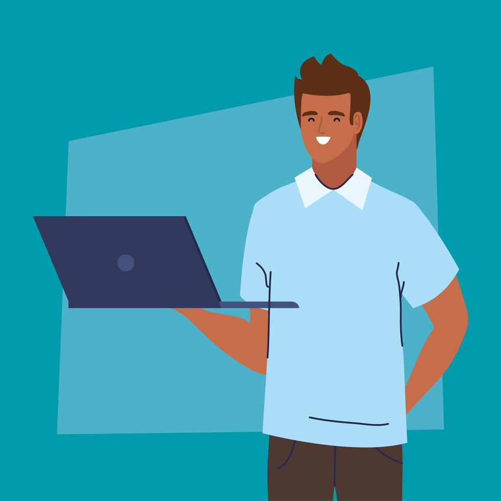 male student with laptop vector