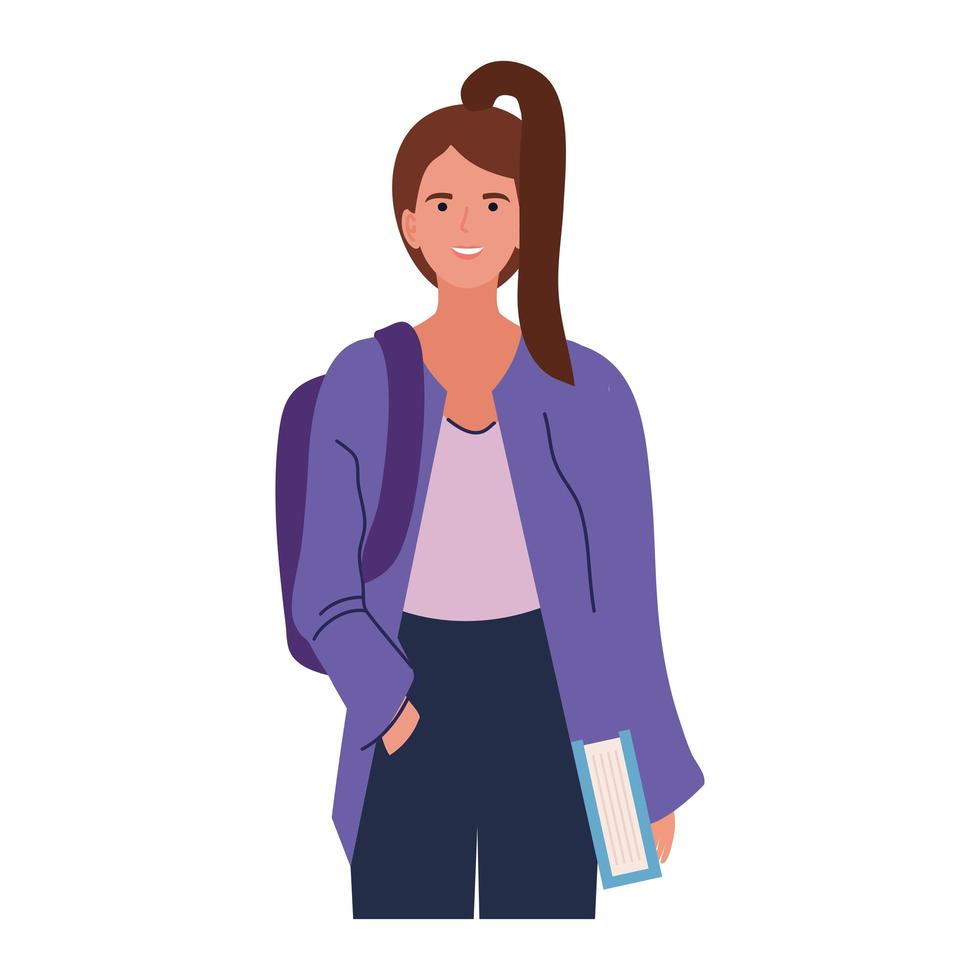 chica estudiante con libro de texto vector