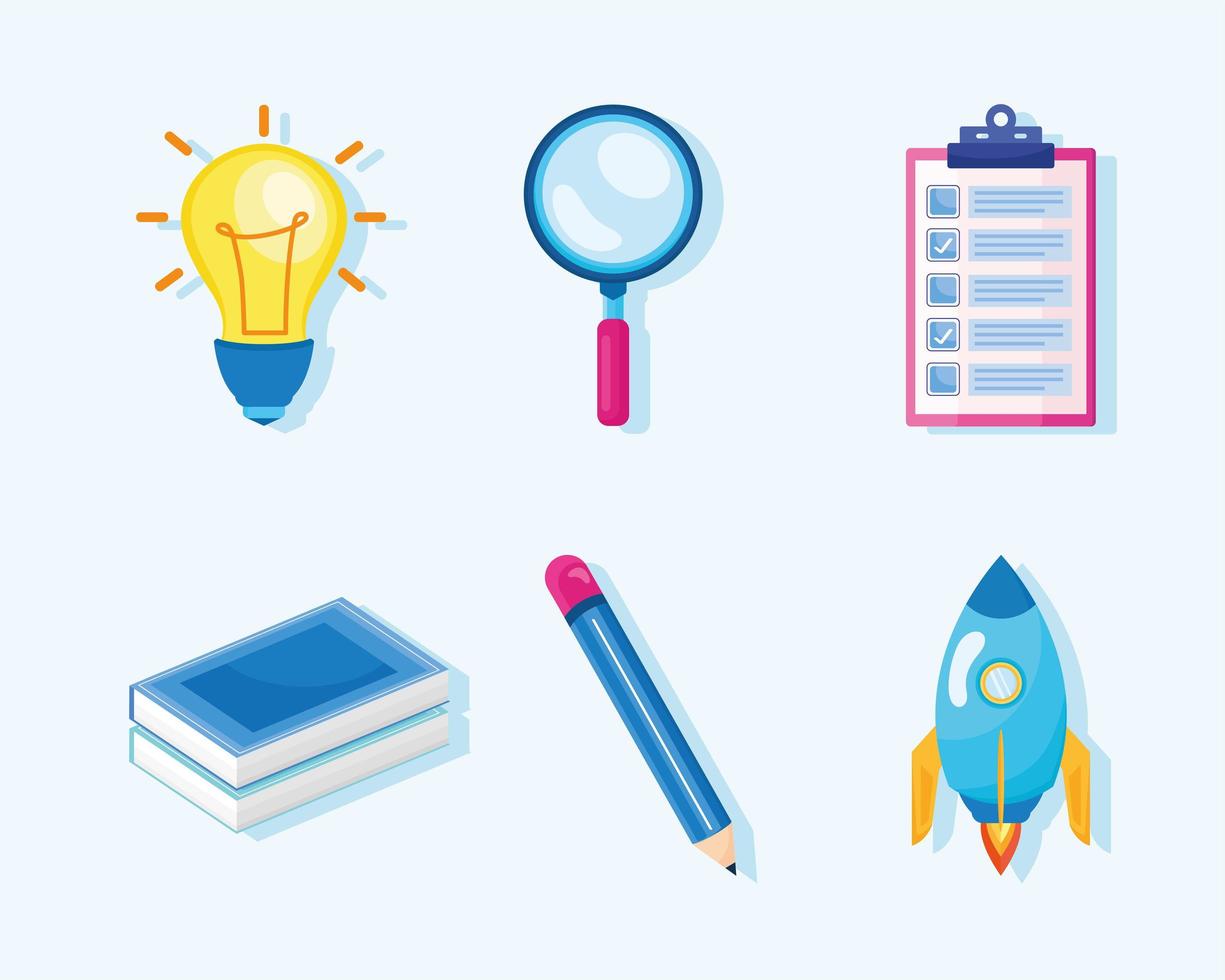 six knowledge concept icons vector