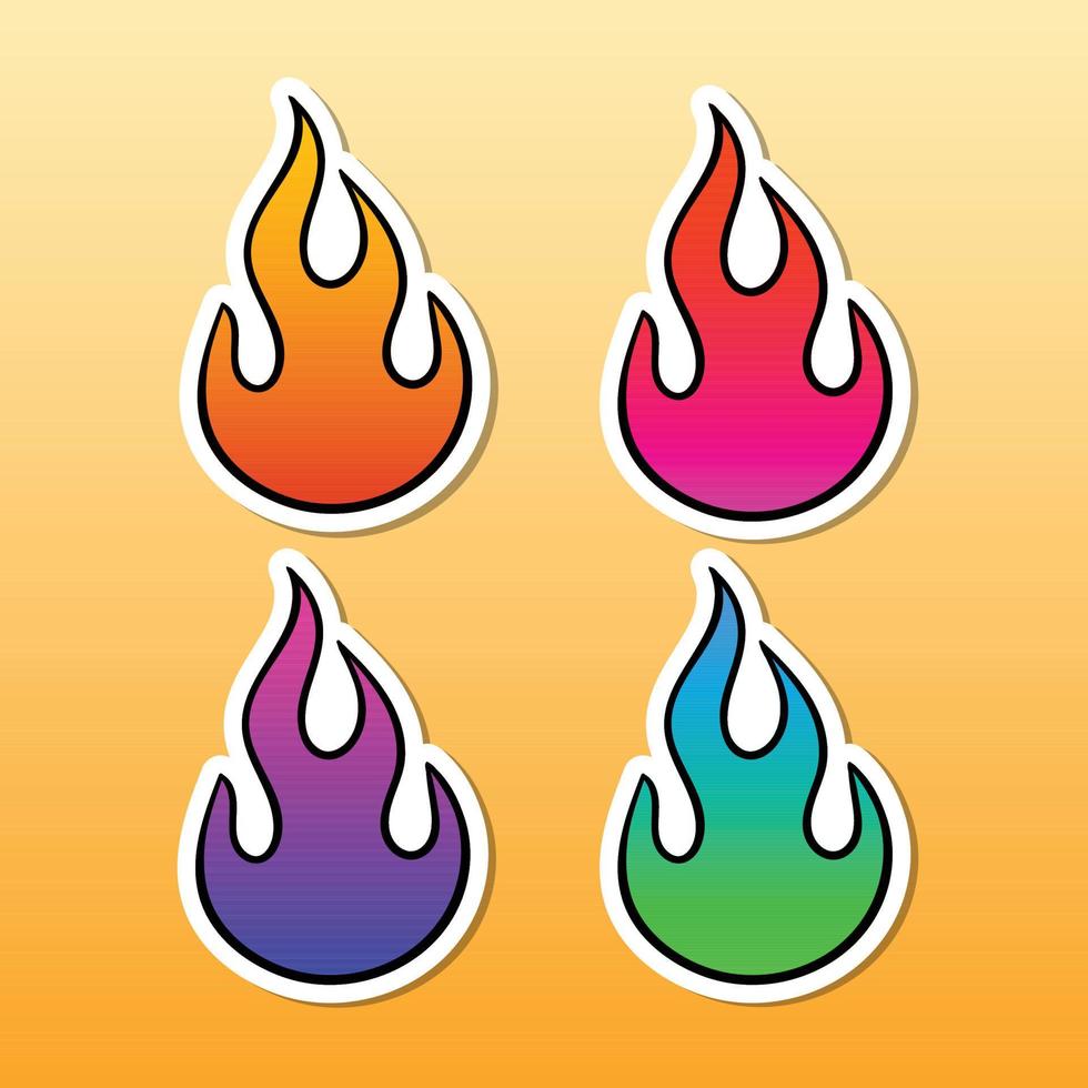hand drawn colorful fire sticker collection premium vector