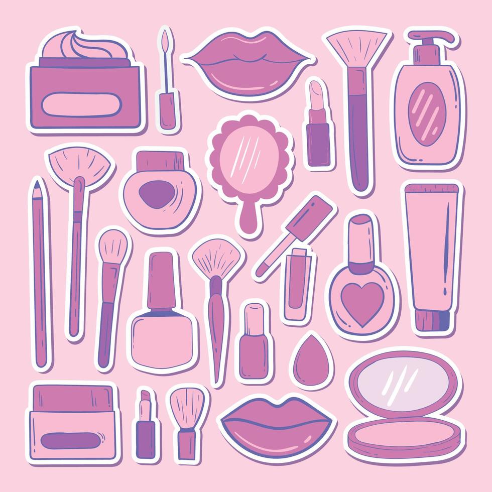 Cosmetics and make up stickers set premium vector