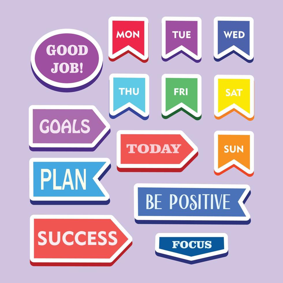 Set of Colorful Planning Quotes for Journal in Stickers premium vector