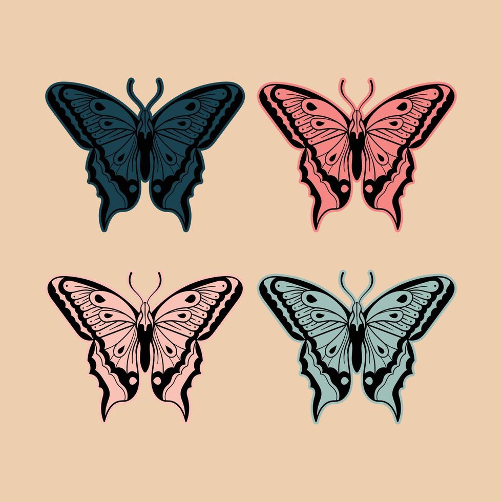 colección de mariposas dibujadas a mano para el cartel de la etiqueta engomada del tatuaje, etc. vector premium