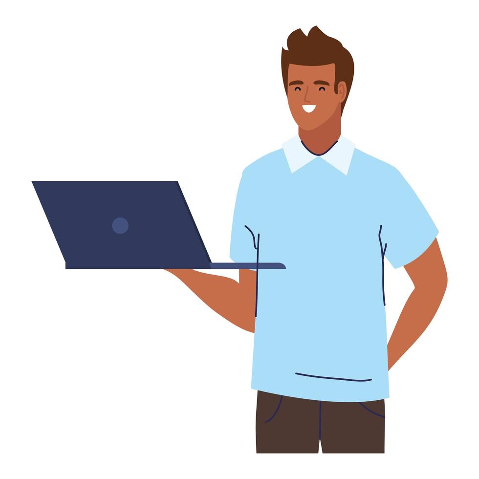 student boy with laptop vector