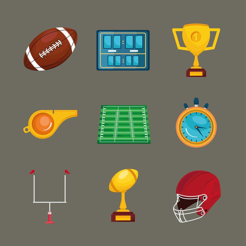 nueve iconos de fútbol americano vector