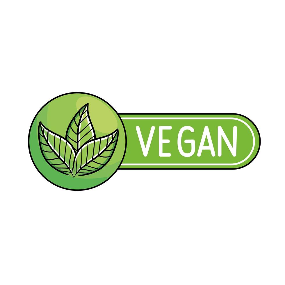 label of vegan with leaves vector