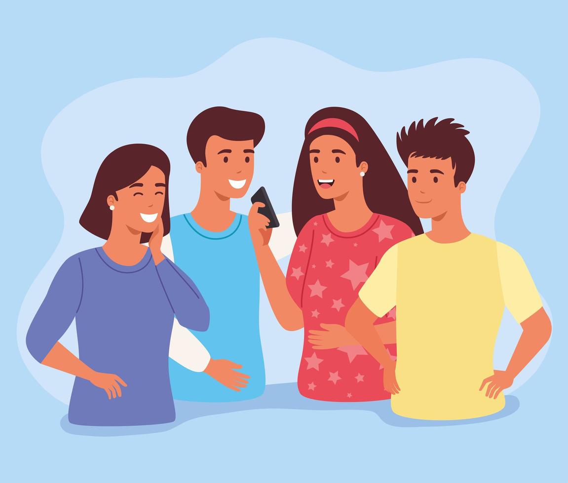 friends people with smartphone vector